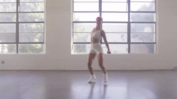 Girl Enjoying Hip Hop Moves Light Large Windows Studio Young — Stock video