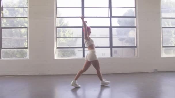 Agile Modern Girl Does Graceful Dance Walk Choreographer Preparing Performance — Stockvideo