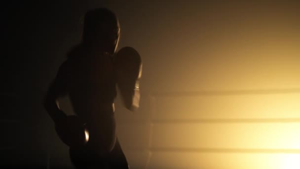 Портрет Боксерки Тренуванні Боксерських Рукавичок Перед Спарингом Крупним Планом Молода — стокове відео