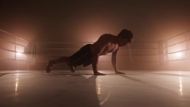 Portrait Male Athlete Boosting His Stamina Endurance While Preparing Sparring — Vídeos de Stock