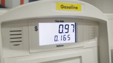 Drastic prices rising on fuel business concept, increasing cost of living. Close-up view of a display at gasoline station showing amount of money and gallons. High quality 4k footage