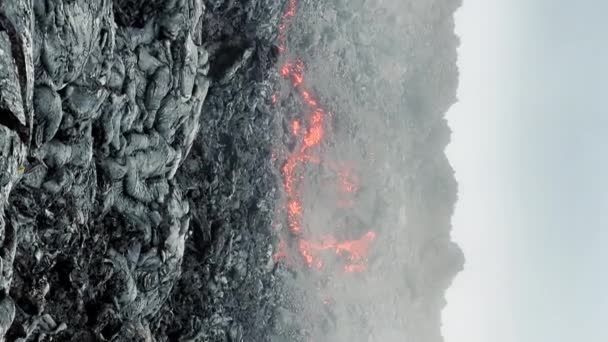 Epic Vertical Shot Smartphone Camera Red Hot Lava Flowing Freezing — Wideo stockowe