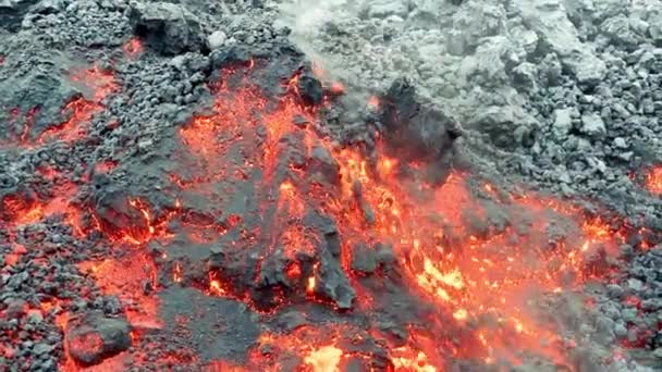Cinematic Steaming Red Glowing Hot Lava Flow Mauna Loa Volcano — 비디오