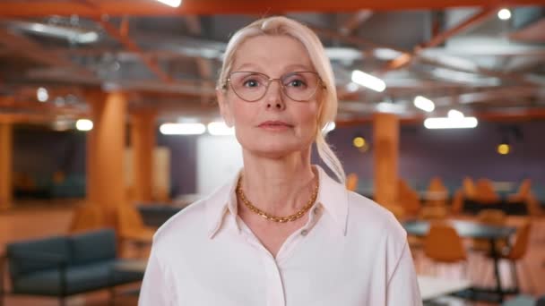 Portret Inteligentny Dojrzały Blond Ceo Negocjuje Zdalnie Kontrakt Klientami Korzystającymi — Wideo stockowe