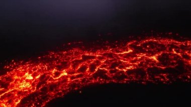 Mauna Loa yanardağındaki Kilauea Ulusal Parkı 'nda yanan sıcak kırmızı lav toprağı. Aktif volkan patlamasında sinematik muhteşem lav nehri. Destansı hava manzaralı magma lav nehri gecenin karanlığında akıyor.