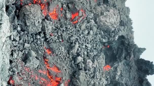 Epic Vertical Shot Huge Rock Falling Melted Red Hot Lava — Vídeos de Stock
