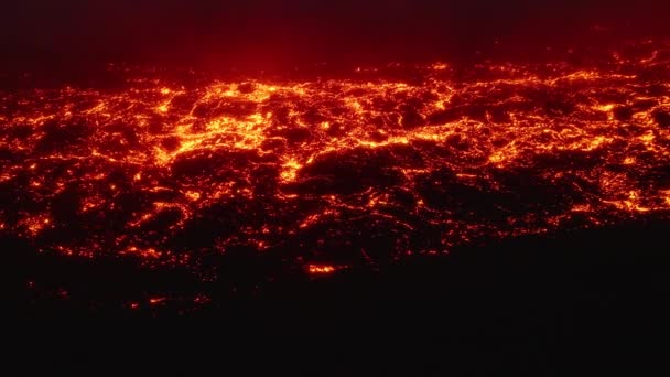 Häpnadsväckande Antenn Utsikt Över Vulkaniska Lavan Floden Naturliga Utbrott Glödande — Stockvideo