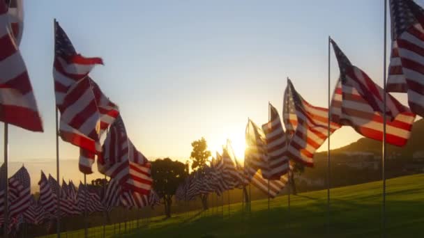Κυματίζοντας Ηνωμένες Πολιτείες Της Αμερικής Σημαίες Μνημείο Για Την Έννοια — Αρχείο Βίντεο
