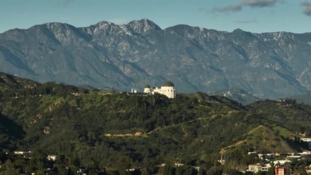 Epische Helikopter Zicht Los Angeles Usa Californië Oriëntatiepunt Beroemde Griffith — Stockvideo