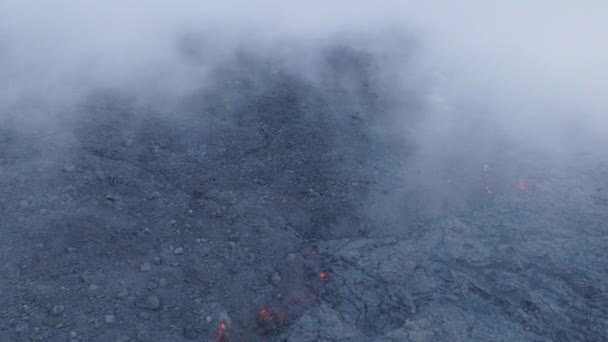 Drone Flying Could Red Hot Lava Flowing Freezing Smoke Black — Stock Video