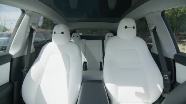 Puste Tesla Model Samochód Samodzielnej Jazdy Przy Użyciu Technologii Autopilota — Wideo stockowe