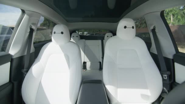 Κενό Αυτοκίνητο Tesla Μοντέλο Αυτο Οδήγηση Χρησιμοποιώντας Τεχνολογία Autopilot Για — Αρχείο Βίντεο