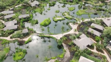 Egzotik Büyük Ada, Hawaii Adaları, Pasifik Okyanusu, Amerikan turizm konsepti üzerinde pahalı arazi araçları. Siyah lav arazilerinde yaşayan zengin insanlar ve yeşil palmiyeler arasında göller.