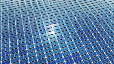 Yeni güneş çiftliğinin en iyi manzarası. Modern mavi fotovoltaik güneş panelleri. Güneşli bir günde yenilenebilir ekolojik enerji kaynağı. Hawaii adasındaki hava manzaralı güneş çiftliği, Büyük Ada Amerikan endüstrisi.