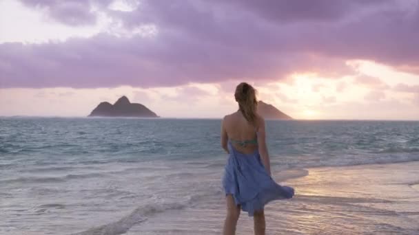 Vrouwelijke Toerist Zomervakantie Oahu Hawaii Eiland Usa Slow Motion Vrouw — Stockvideo