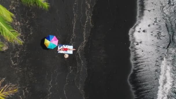 수영복을 여자가 라인에서 이국적 해변에 지방의 하와이 관광의 공중에 아름다운 — 비디오