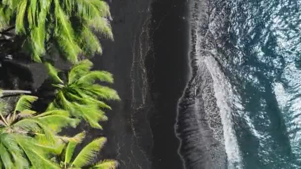 Letecký Pohled Turistka Velkém Slamáku Chůze Modré Vlny Oceánu Tropické — Stock video