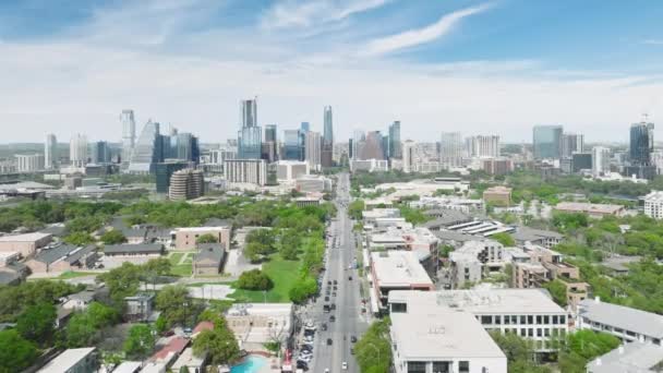 Downtown Austin Paisagem Urbana Dia Ensolarado Verão Texas Aérea Eua — Vídeo de Stock