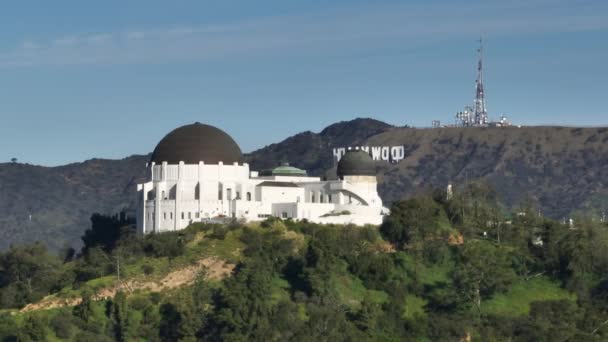 Principais Marcos Aéreos Cinematográficos Los Angeles Parque Observatório Griffith Com — Vídeo de Stock