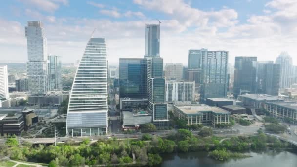 Texas Usa Luftaufnahme Der Innenstadt Von Austin Schöne Geschäfts Und — Stockvideo