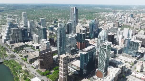 Moderní Architektura Centru Austinu Létě Současný Výhled Městskou Krajinu Záběry — Stock video
