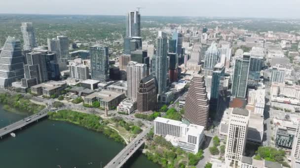 Moderne Architektur Der Innenstadt Von Austin Sommerantenne Zeitgenössische Stadtansichten Drohnenaufnahmen — Stockvideo