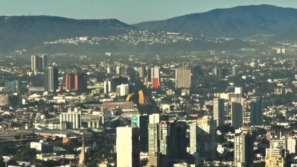 Filmvisning Gyllene Solnedgång Ljus Skiner Moderna Affärsområde Guadalajara Stad Mexiko — Stockvideo