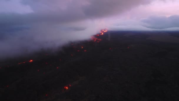 Aerial Untouched Wild Nature Drone Flying Erupting Volcano Lava Scenic — Stock Video