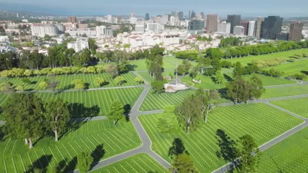 Повітряний Вид Якщо Вествуд Лос Анджелес Приміський Місто Національним Цвинтарним — стокове відео
