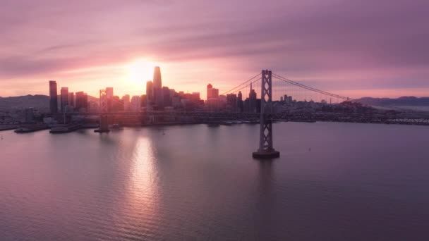 Beautiful Aerial View Bay Bridge Skyscrapers Downtown San Francisco Cinematic — Stock Video