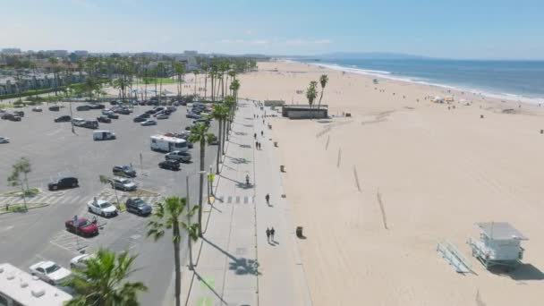 Велосипед Роликові Ковзани Піщані Пляжі Санта Моніки Спортсмени Які Займаються — стокове відео
