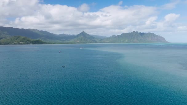 Drone Utsikt Över Grunt Hav Med Korallrev För Dykning Aktivitet — Stockvideo
