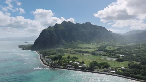 Drone Volando Largo Del Paraíso Escénico Costa Hawaii Isla Tropical — Vídeos de Stock