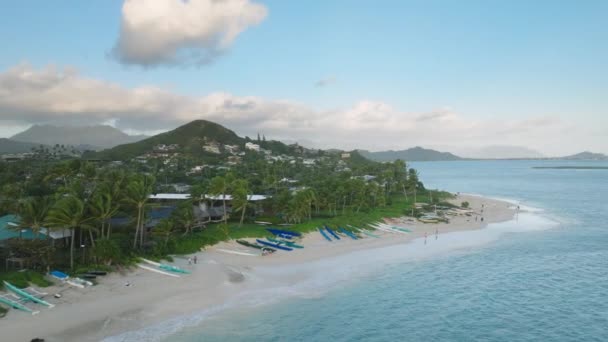 Cinematic Aerial Lanikai Beach Village Kailua Town Oahu Island Hawaii — Stock Video