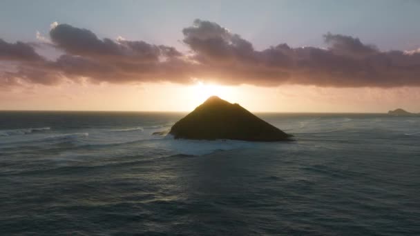 Letecký Pohled Ostrovy Mokulua Při Východu Slunce Ostrov Kailua Bay — Stock video
