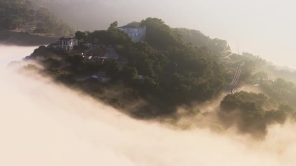 Santa Monica Mountains Zeitraffer Kalifornien Luftaufnahme Des Sonnenaufgangs Durch Nebel — Stockvideo