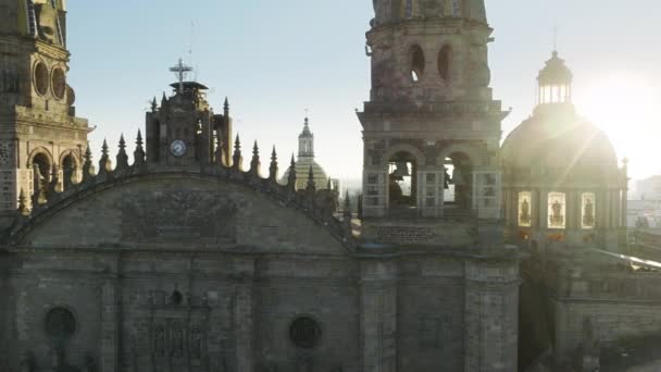 Vista Aérea Perto Elementos Neogóticos Torres Torres Catedral Guadalajara Com — Vídeo de Stock