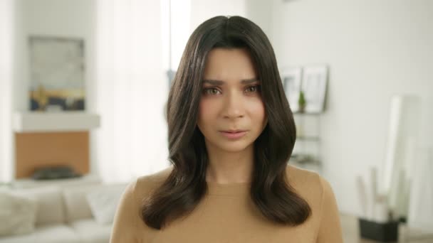 Series Face Emotions Close Upset Female Face Sad Stressed Hispanic — Stock Video