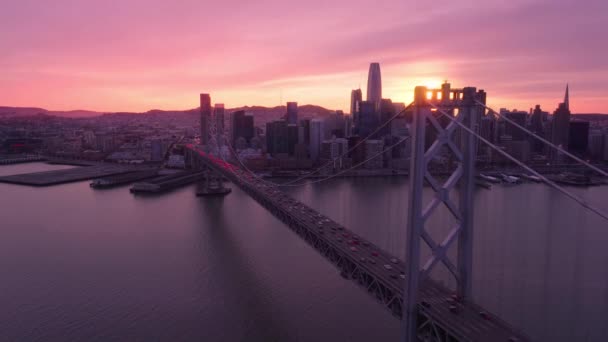 Сценический Снимок Центра Сан Франциско Сумерках Красивыми Розовыми Облаками Небе — стоковое видео