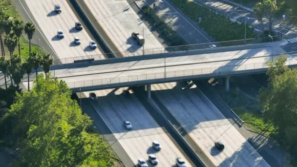 Drone Shot Busy Motorway Multilane Roads Surrounded Lush Greenery Passenger — Stock Video