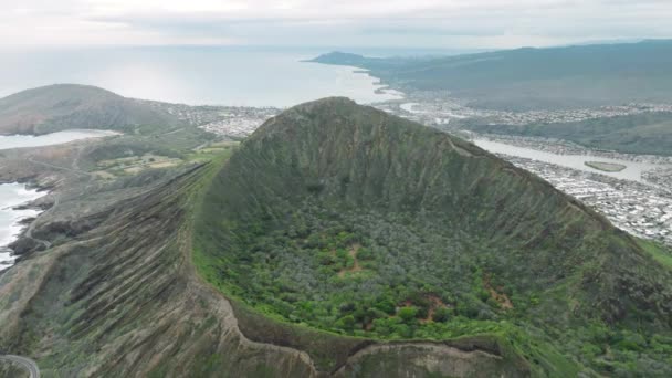 Vista Superior Ilha Oahu Havaí Eua Koko Cabeça Cratera Drone — Vídeo de Stock