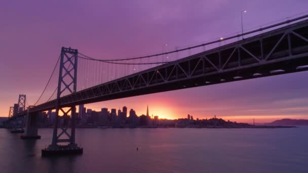 Skyline San Francisco Bay Bridge Coucher Soleil Rose Épique Californie — Video