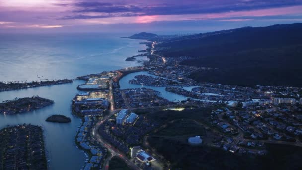 Красивая Панорама Восточного Гонолулу После Захода Солнца Вид Воздуха Островной — стоковое видео