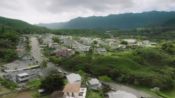 Letecký Pohled Malé Plážové Chalupy Obci Kailua Návětrném Pobřeží Oahu — Stock video