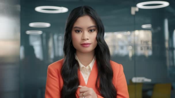 Inteligente Asiático Feminino Parece Preocupado Discordo Com Parceiros Reunião Videochamada — Vídeo de Stock