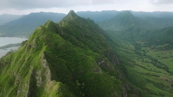 Luftens Natur Panorama Cinematic Mountain Range Jurassic Park Filmdestination Framgångskopia — Stockvideo