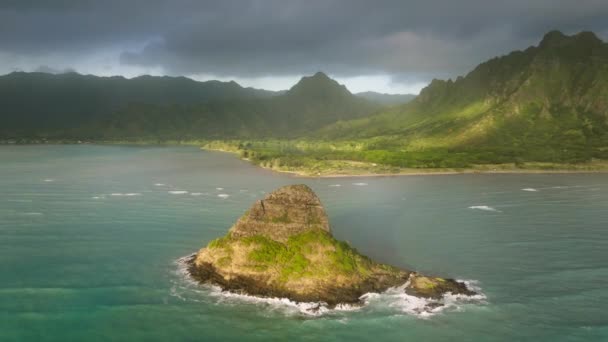 Luftaufnahme Der Küste Von Oahu Schöne Hawaiianische Küste Freien Filmreife — Stockvideo