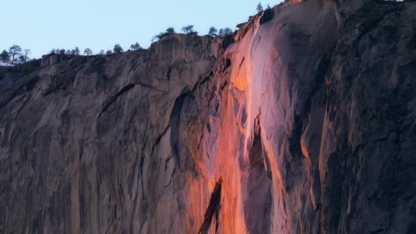 Szenische Ansicht Des Yosemite Firefall Beleuchtung Durch Sonnenuntergang Sonne Yosemite — Stockvideo