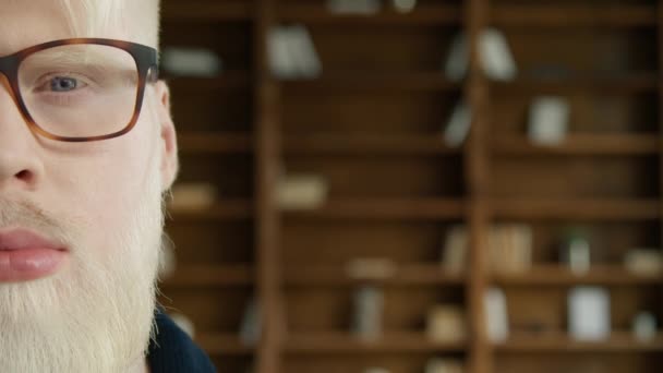 Ciddi Sakallı Modern Hippi Profesyonel Adamı Şık Gözlüklü Kamera Kendine — Stok video