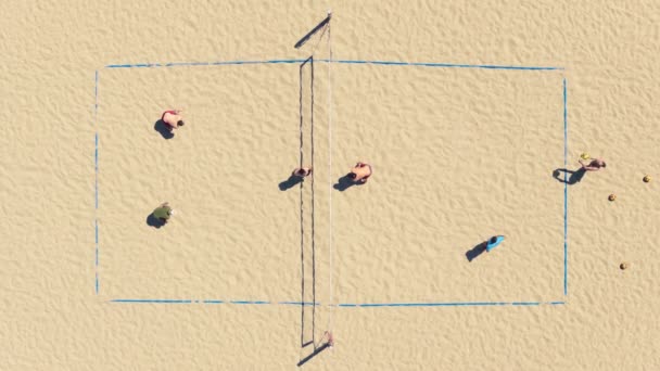 Vista Superior Gente Jugando Voleibol Playa Santa Mónica Los Ángeles — Vídeo de stock